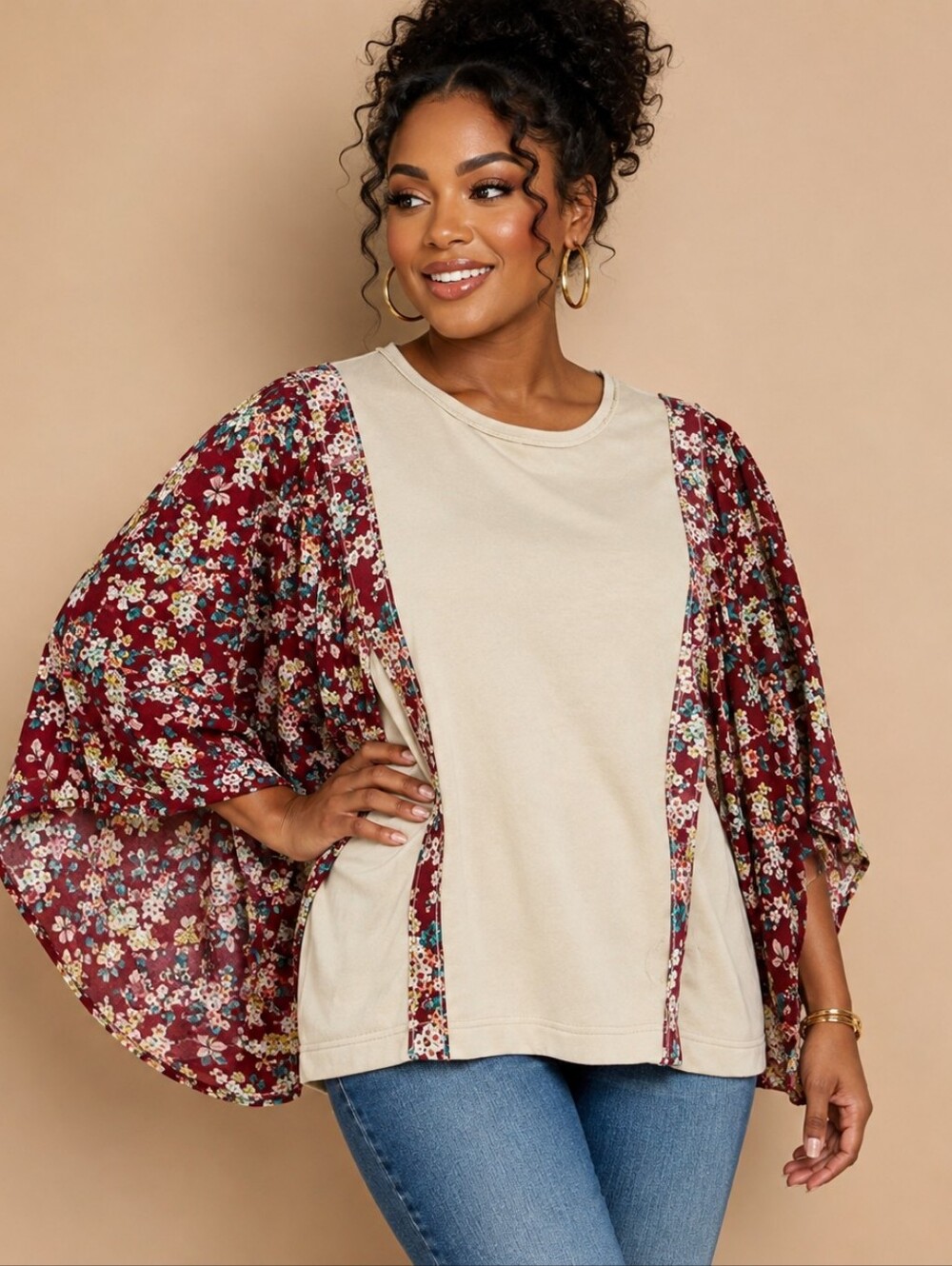 NEW!!! Oddi Floral Flutter Sleeve Blouse, NWT
